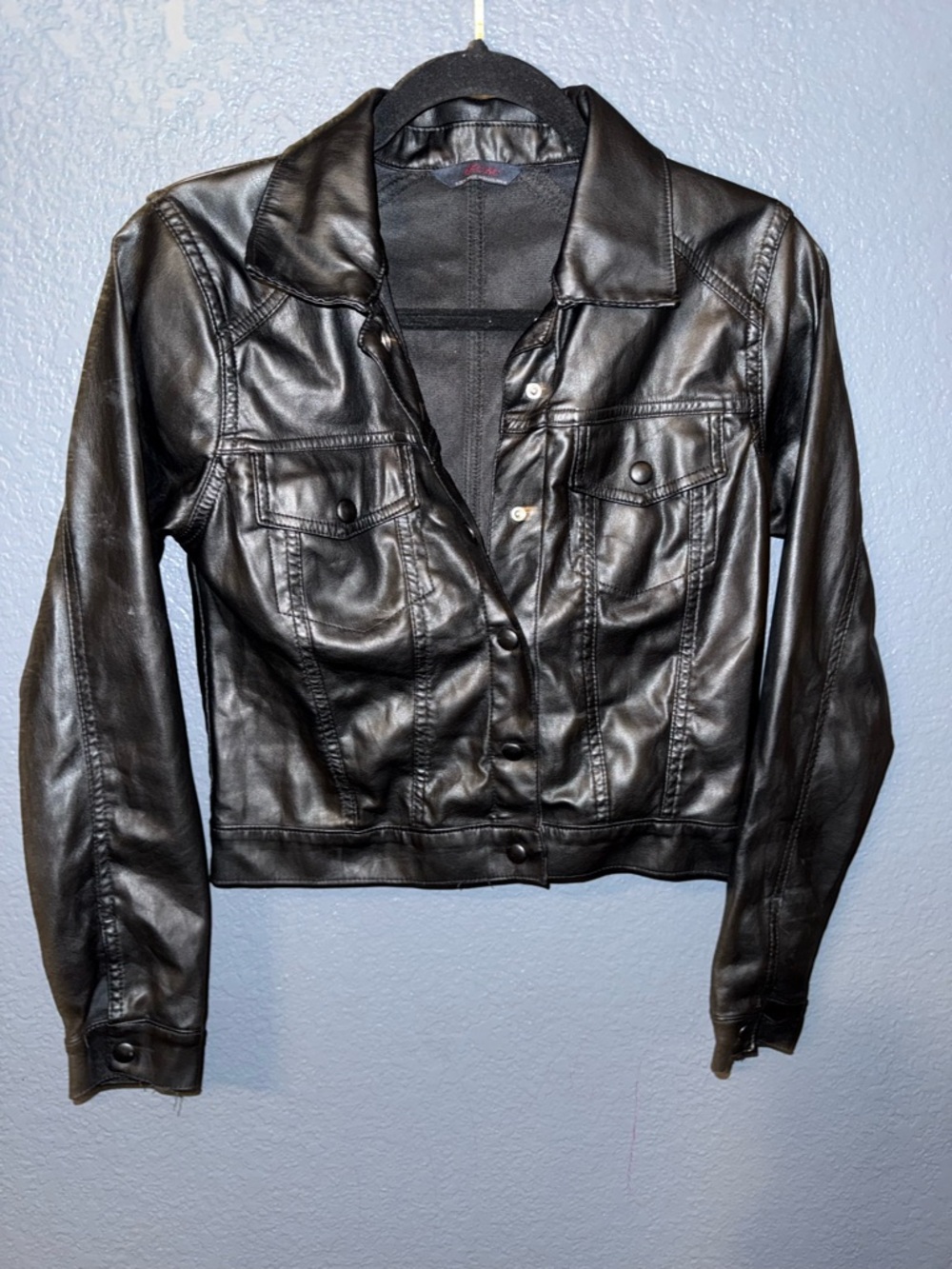 Women's Black Faux Leather Button-Front Jacket